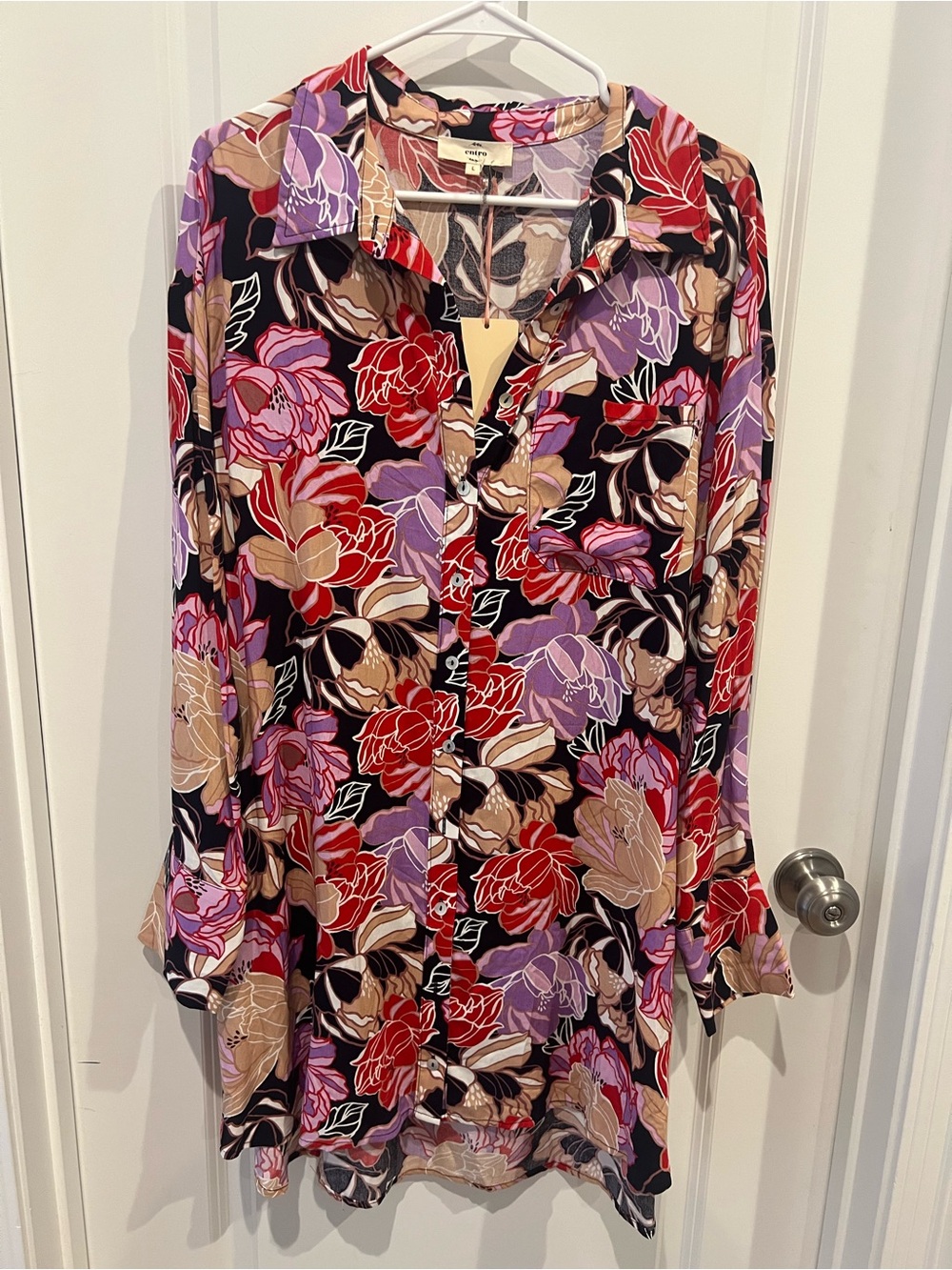NWT Entro Floral Tunic Top Size Large (Could be worn as a shirt dress)